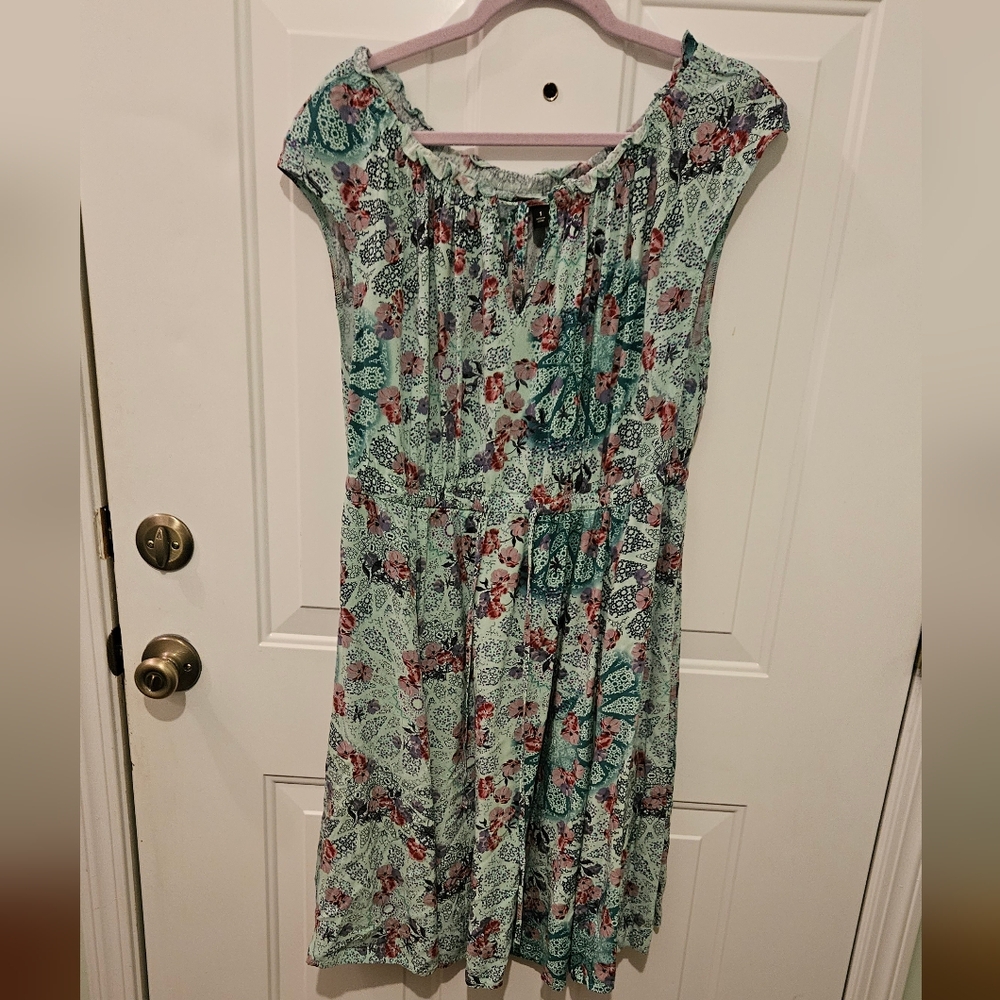 Torrid Floral Dress in Green With Purple Flowers